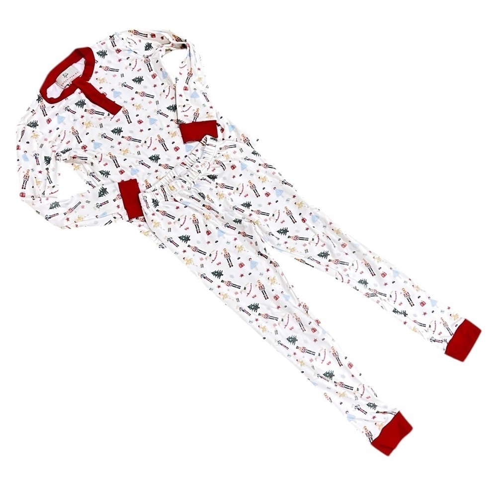 Smockingbird Festive Christmas nutcracker print Pajama Set Red & White size 5
